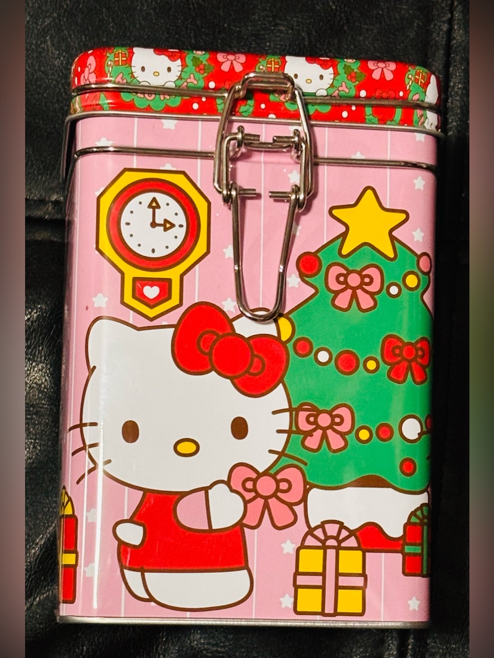 Hello Kitty Holiday Themed Tin Snap Lock Storage Container
